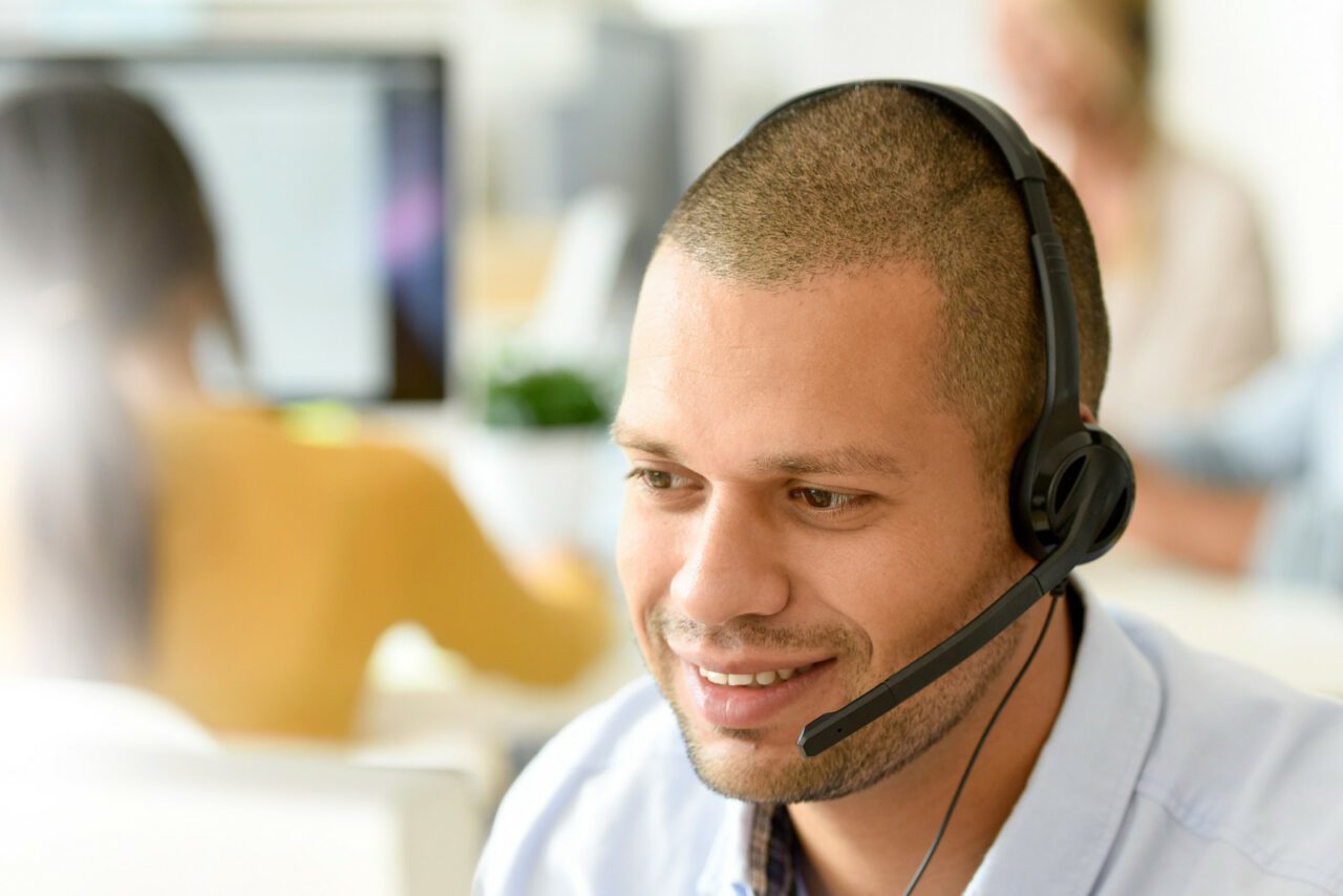 Customer service employee wearing a headset