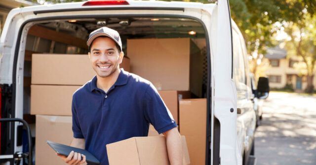 Man delivering at home an online order